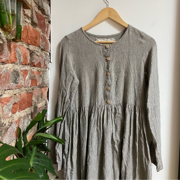 notPERFECTLINEN Dresses & Skirts - SOLD | NotPerfectLinen | Mama Midi Dress | Natural Grey Stripe | XS